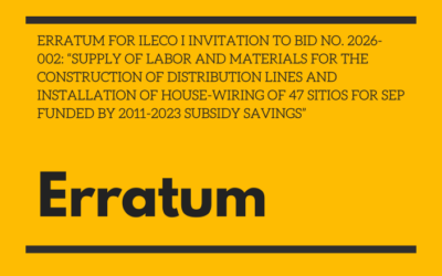ERRATUM: BIDDING NUMBER 2026-002